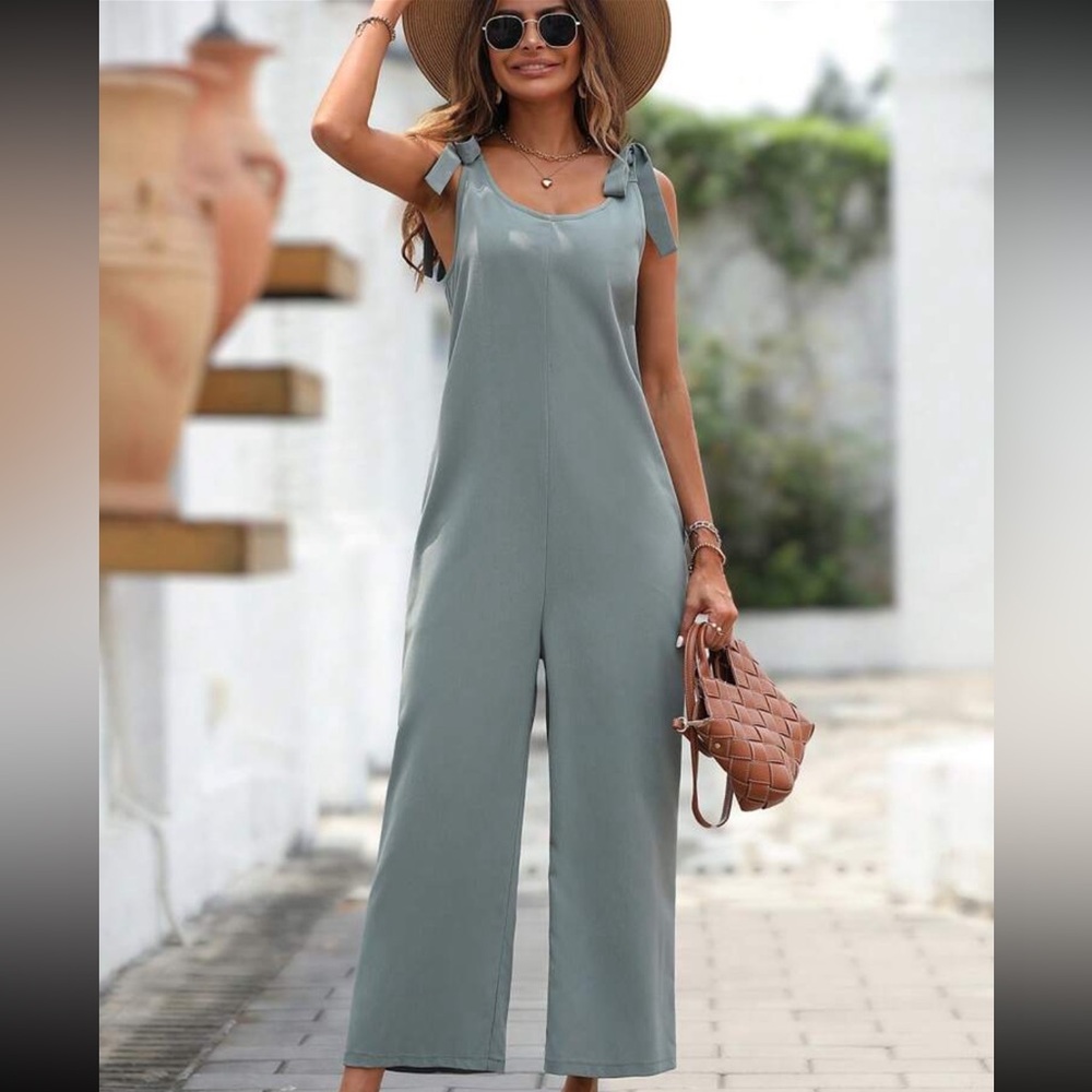 Tie Shoulder Wide Leg Jumpsuit